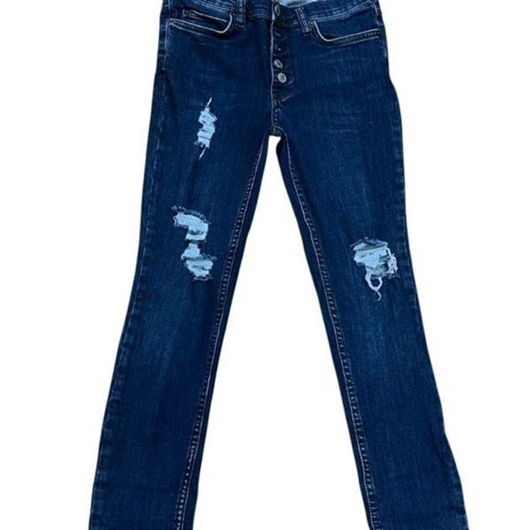 Free People Button Fly Distressed Cropped Jeans Size 27 - Picture 1 of 3